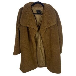 Nasty Gal Camel Oversized Faux Shearling Fur Coat Womens Size 4 Brown Open Front